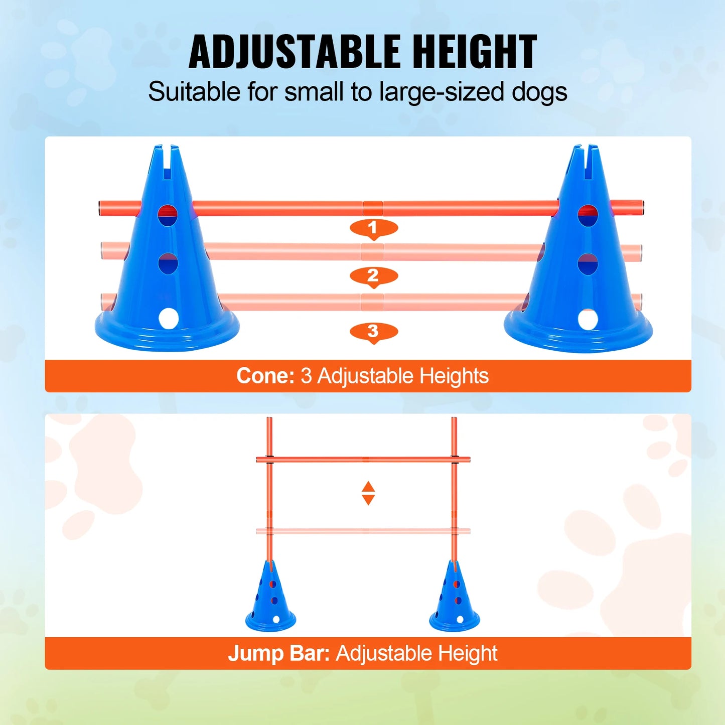 VEVOR Dog Agility Hurdle Cone Set Agility Training Equipment with Height Adjustable Crossbar Puppy Obstacle Course Jump Starter