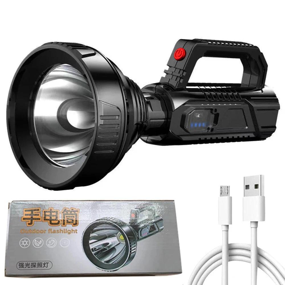 LED Flashlight Strong Light 3 Modes Portable Handheld Spotlight USB Rechargeable Life Waterproof for Hiking Fishing Emergency
