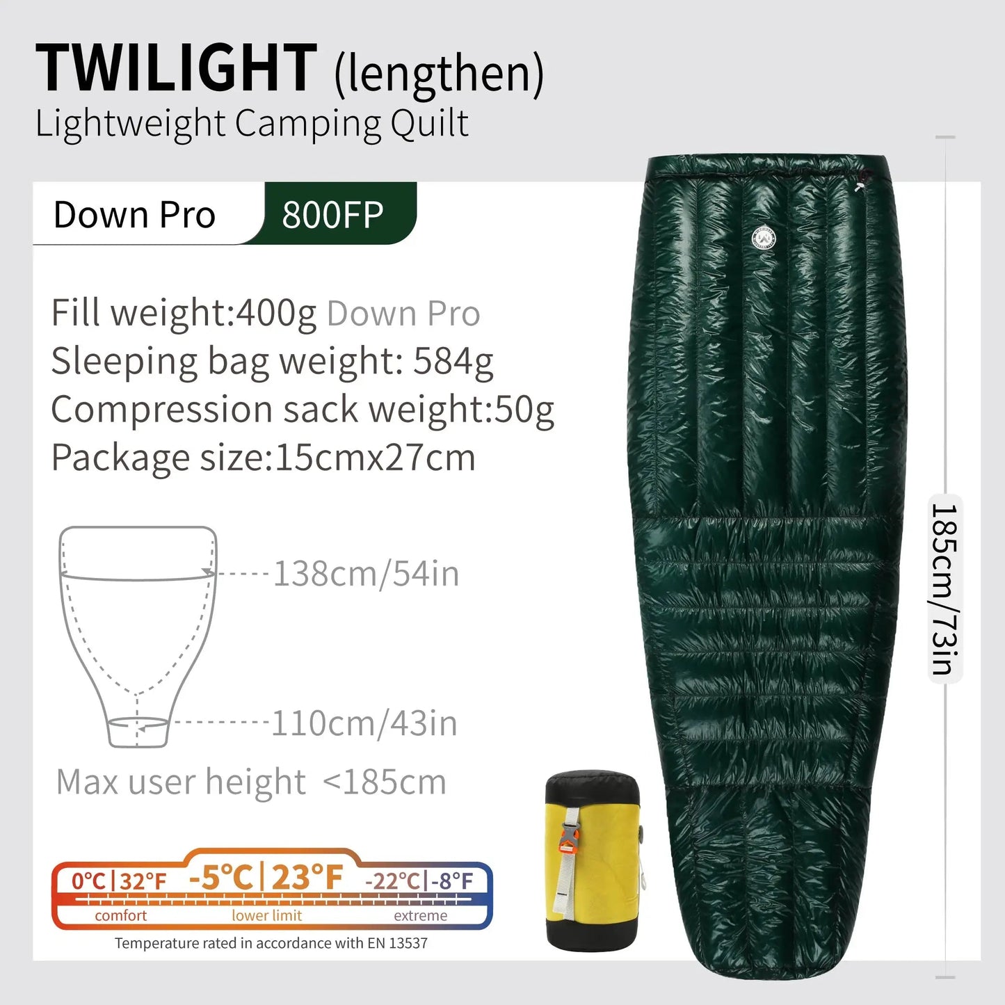 AEGISMAX Wind Hard Twilight 10D -5 Degree 800FP Down Sleeping Bag Ultralight Camping Quilt Sleeping Bag Winter Hiking Equipment Wild Frontier Gear LLC