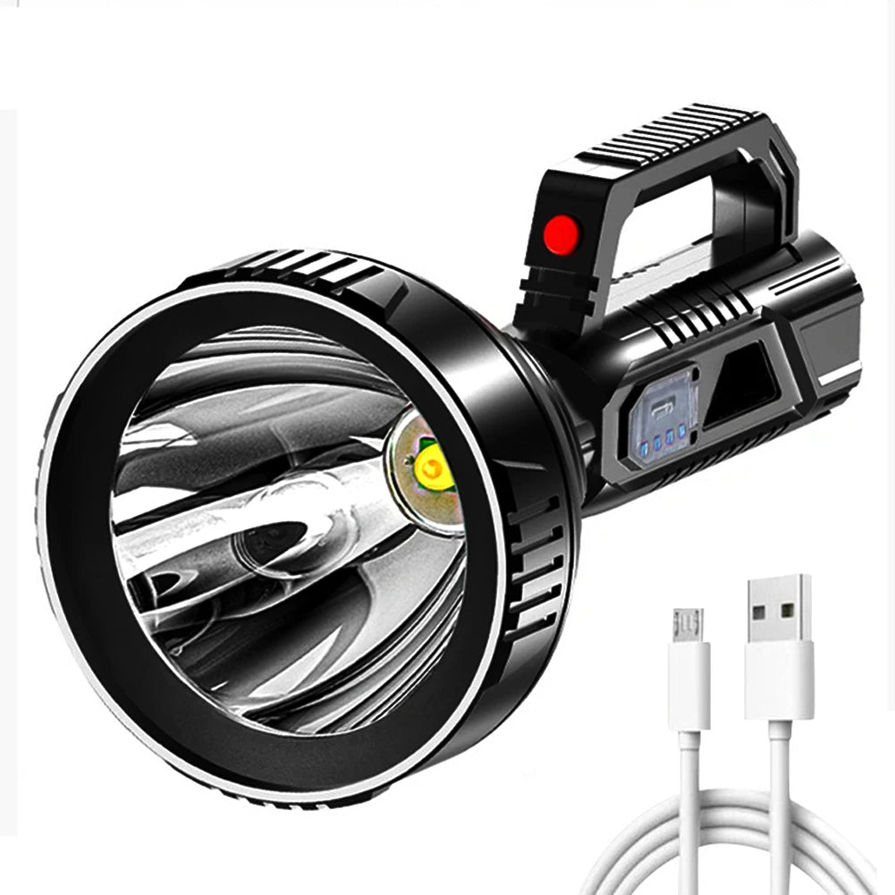 LED Flashlight Strong Light 3 Modes Portable Handheld Spotlight USB Rechargeable Life Waterproof for Hiking Fishing Emergency