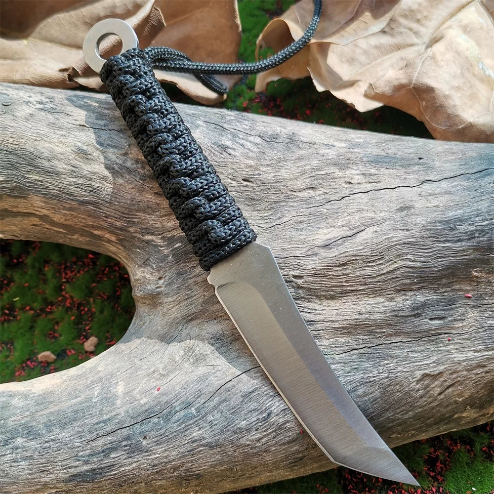 8CR15MOV Stainless Steel Blade Fixed Knife for Hunting, Hiking, and Camping with Nylon Sheath - Sharp, Durable Samurai Sword