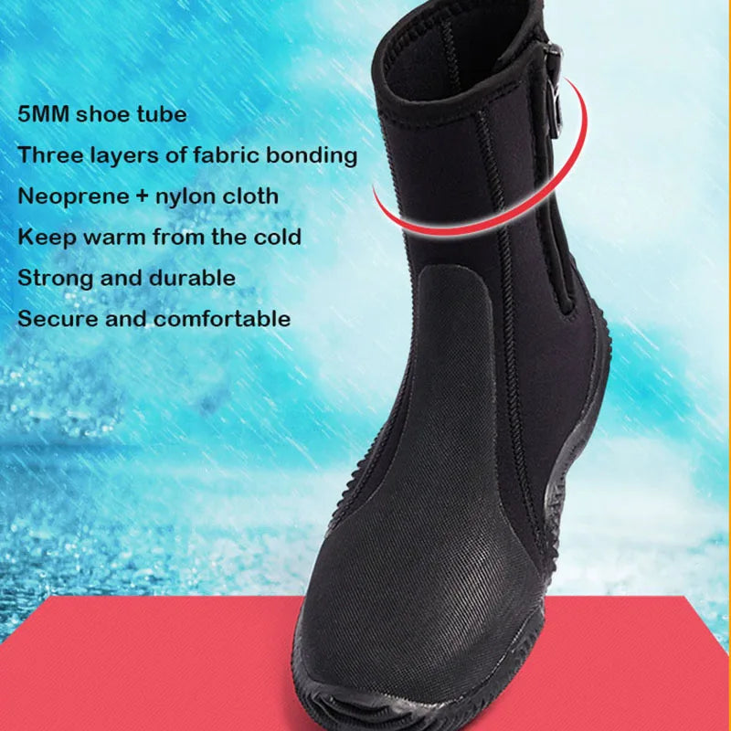 Oulylan Zipper For Surf Scuba 1 Pair Premium Neoprene Diving Boot 5m Water Shoes Wetsuit Booties With Anti-Slip Rubber Sole