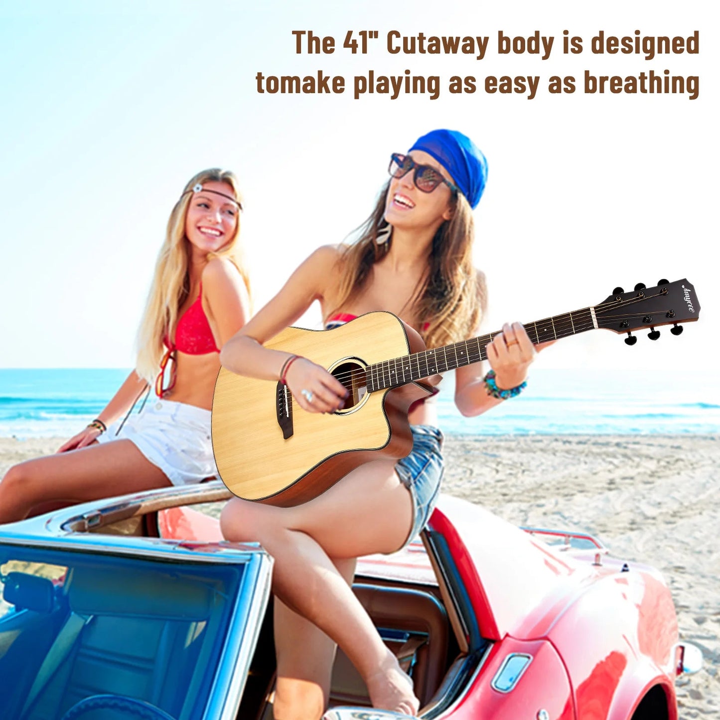 41" Acoustic Guitar Full Size Steel Acustica Guitarra with Gig Bag, Tuner, Strap, Strings, Picks, Capos, Cutaway, Right Hand Wild Frontier Gear LLC