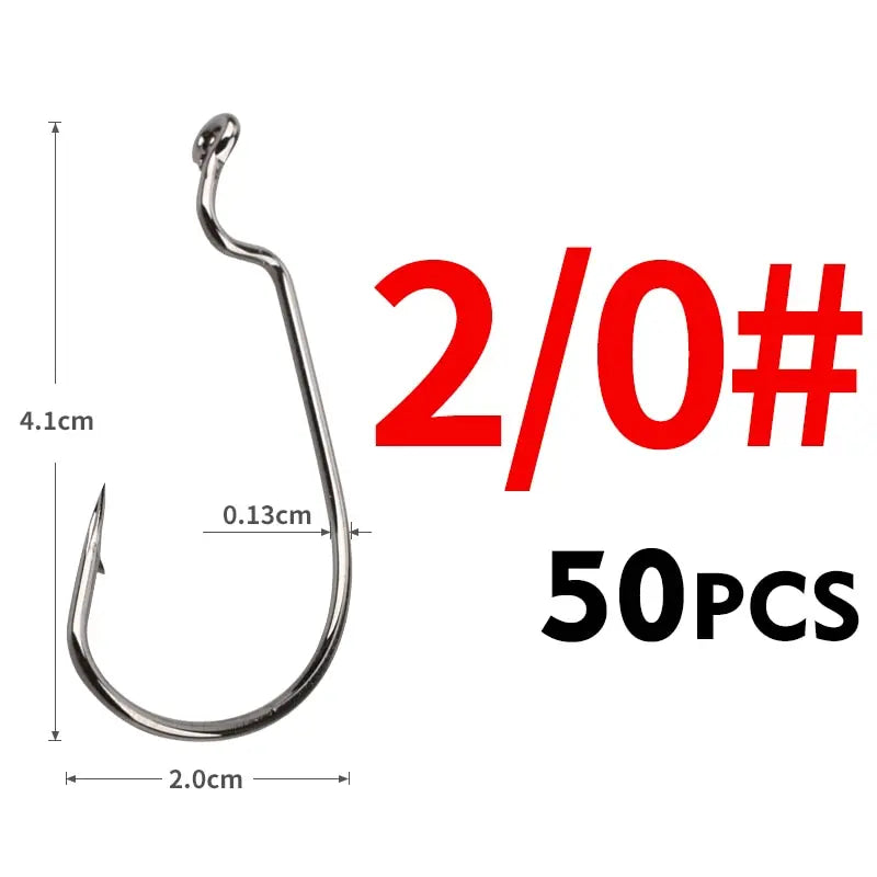 50PC High Strength Crank Hook Barbed Hook Carbon Steel Fishing For Soft Fishing Lure Wide Belly Crank Hooks Fishing Accessories