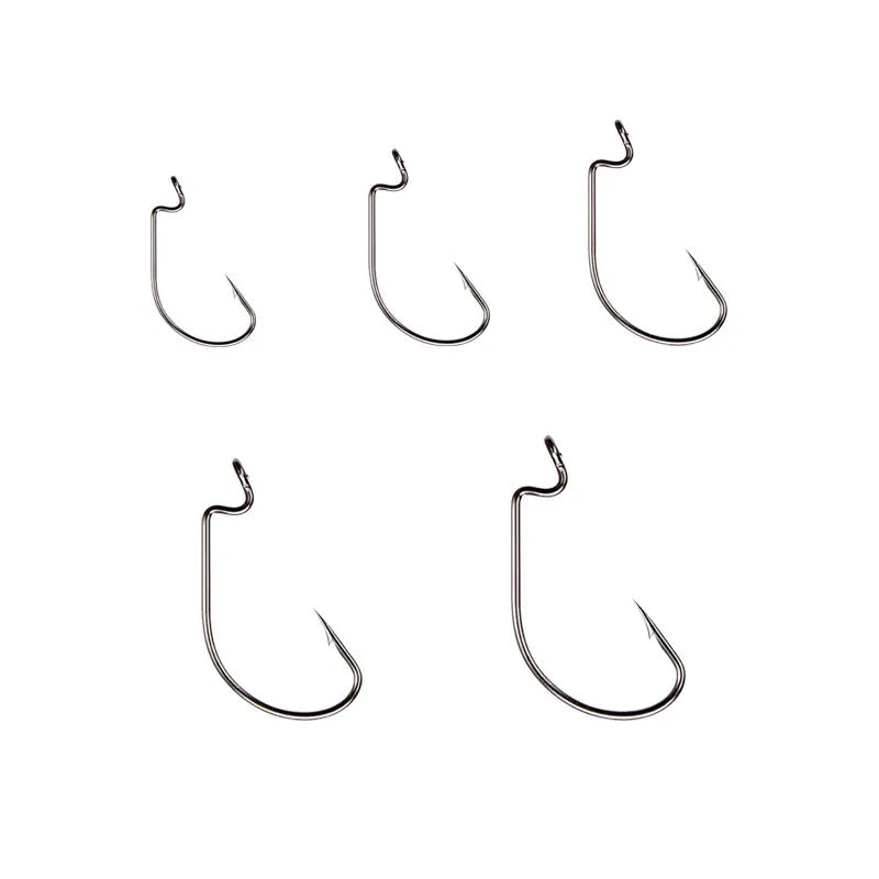 50pcs Wide Worm Hook Carbon Steel Offset Fishhook Bass Barbed Carp Fishing Hook Fishing Accessories Fishing Gear Fishing Tackle