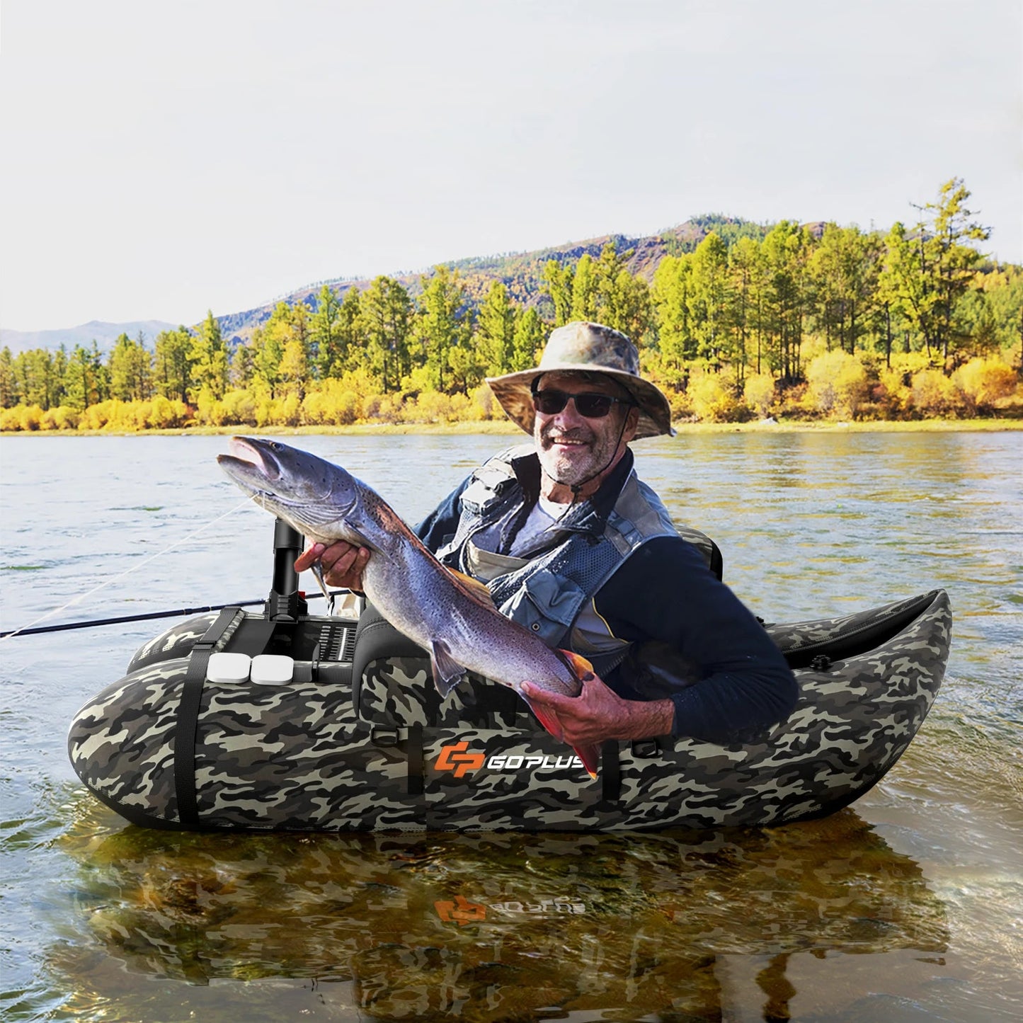 Inflatable Fishing Float Tube w/Adjustable Straps & Storage Pockets & Fish Ruler Wild Frontier Gear LLC