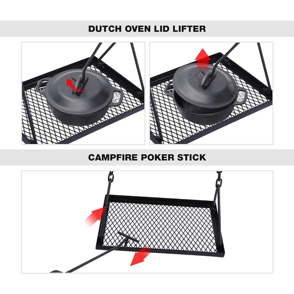 Campfire Swing Grill Stand, Portable Hanging Cooking Grill Rack with Dutch Oven Lid Lifter Wild Frontier Gear LLC