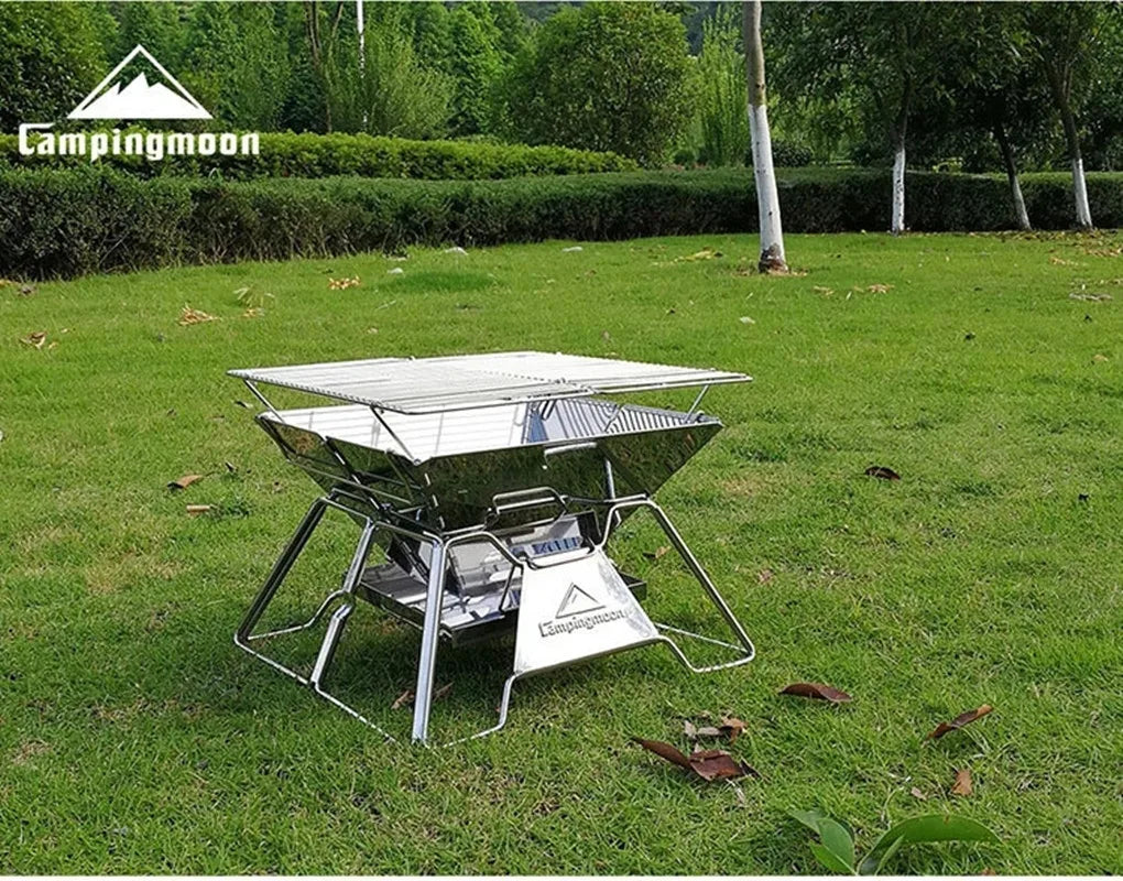 Steel Folding Portable BBQ Grill Stove Campingmoon MT-2 Outdoor Camping Picnic Set Camping Barbecue Rack Wild Frontier Gear LLC
