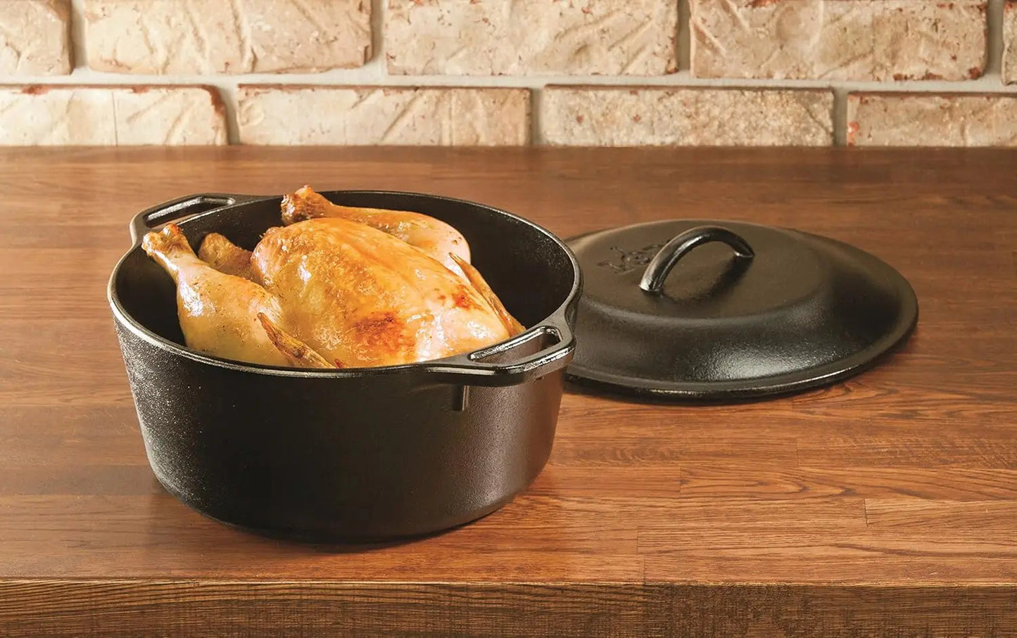 Lodge 5 Quart Pre-Seasoned Cast Iron Double Dutch Oven with Lid - Dual Handles - Lid Doubles as 10.25 Inch Cast Iron Grill Pan - Wild Frontier Gear LLC