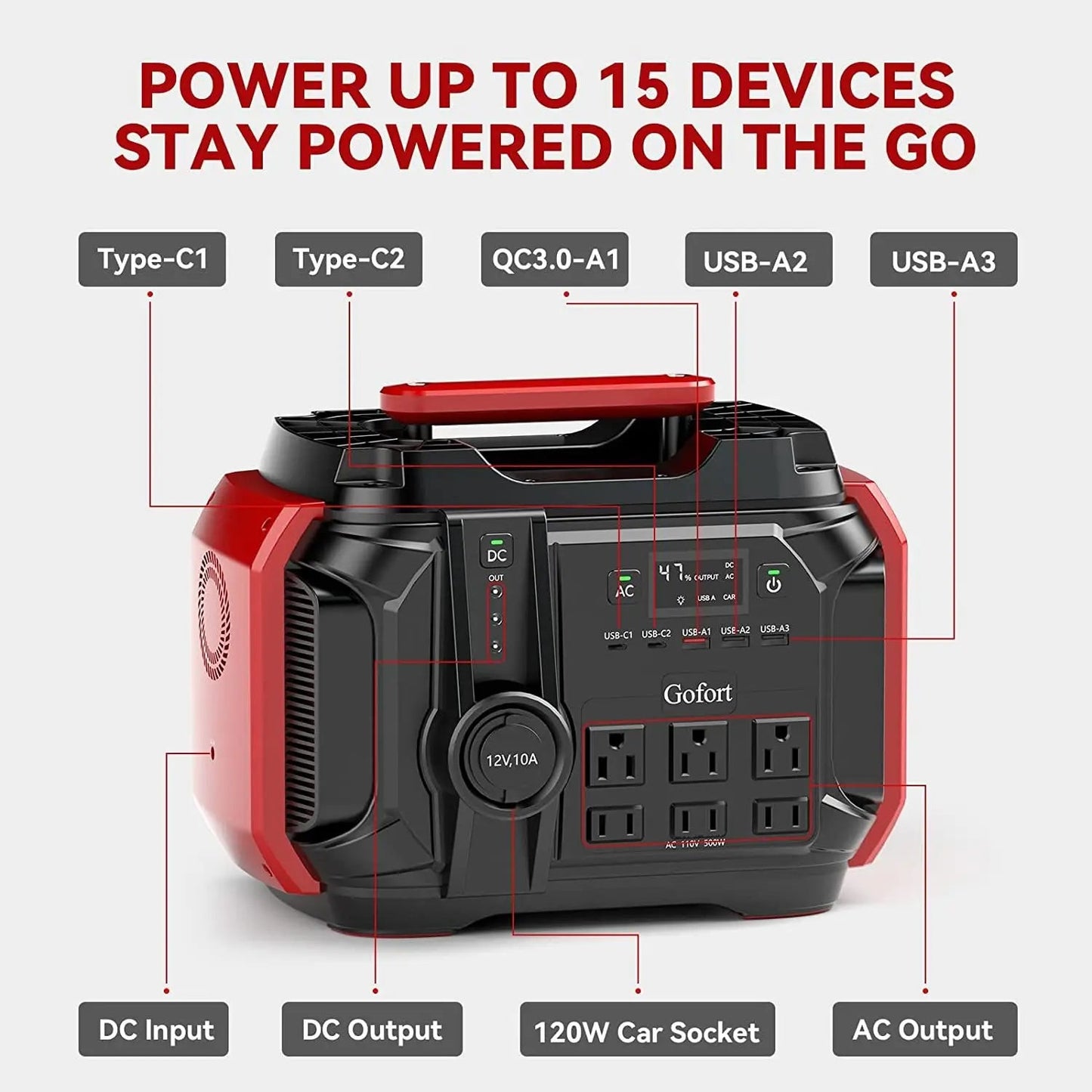 Portable Power Station 540Wh/500W(Peak 1000W) 6 x AC 110V Outlets PD 60W Portable Solar Generator CPAP Battery Power Outage Wild Frontier Gear LLC