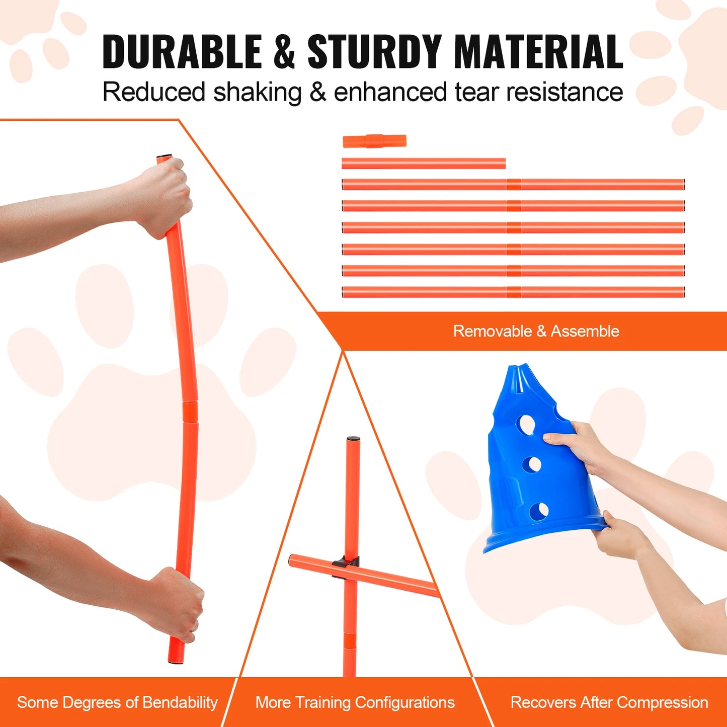 VEVOR Dog Agility Hurdle Cone Set Agility Training Equipment with Height Adjustable Crossbar Puppy Obstacle Course Jump Starter