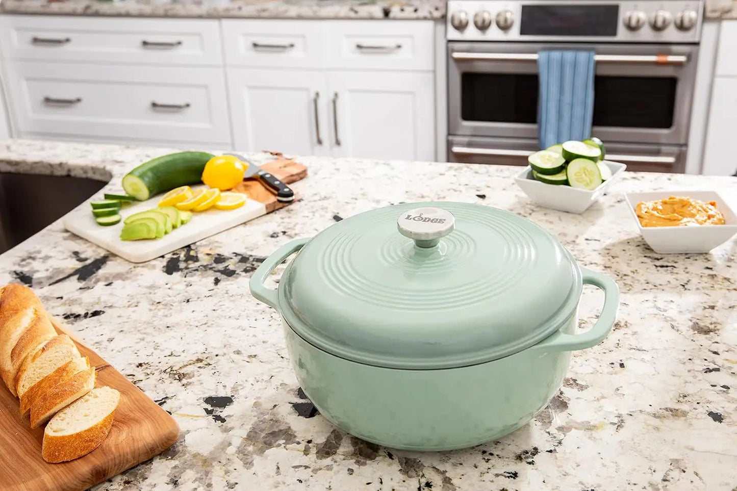 Lodge 6 Quart Enameled Cast Iron Dutch Oven with Lid – Dual Handles – Oven Safe up to 500° F or on Stovetop - Use to Marinate, C Wild Frontier Gear LLC