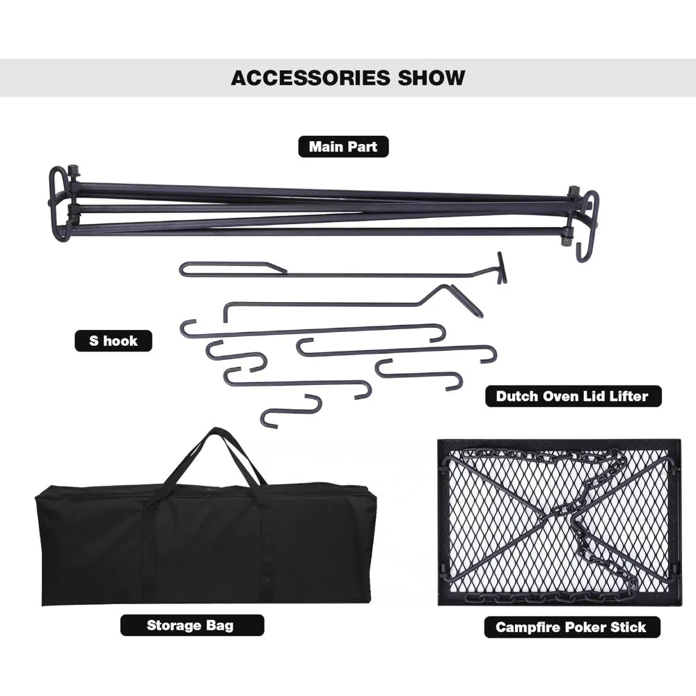 Campfire Swing Grill Stand, Portable Hanging Cooking Grill Rack with Dutch Oven Lid Lifter Wild Frontier Gear LLC