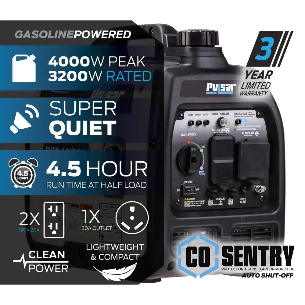 Ultra Light 4000W Gas Inverter Generator 51 lbs 12oz Tank 4.5Hr Run Time RV AC Fridge Ready Quiet Residential Camping PGD40ISCO Wild Frontier Gear LLC