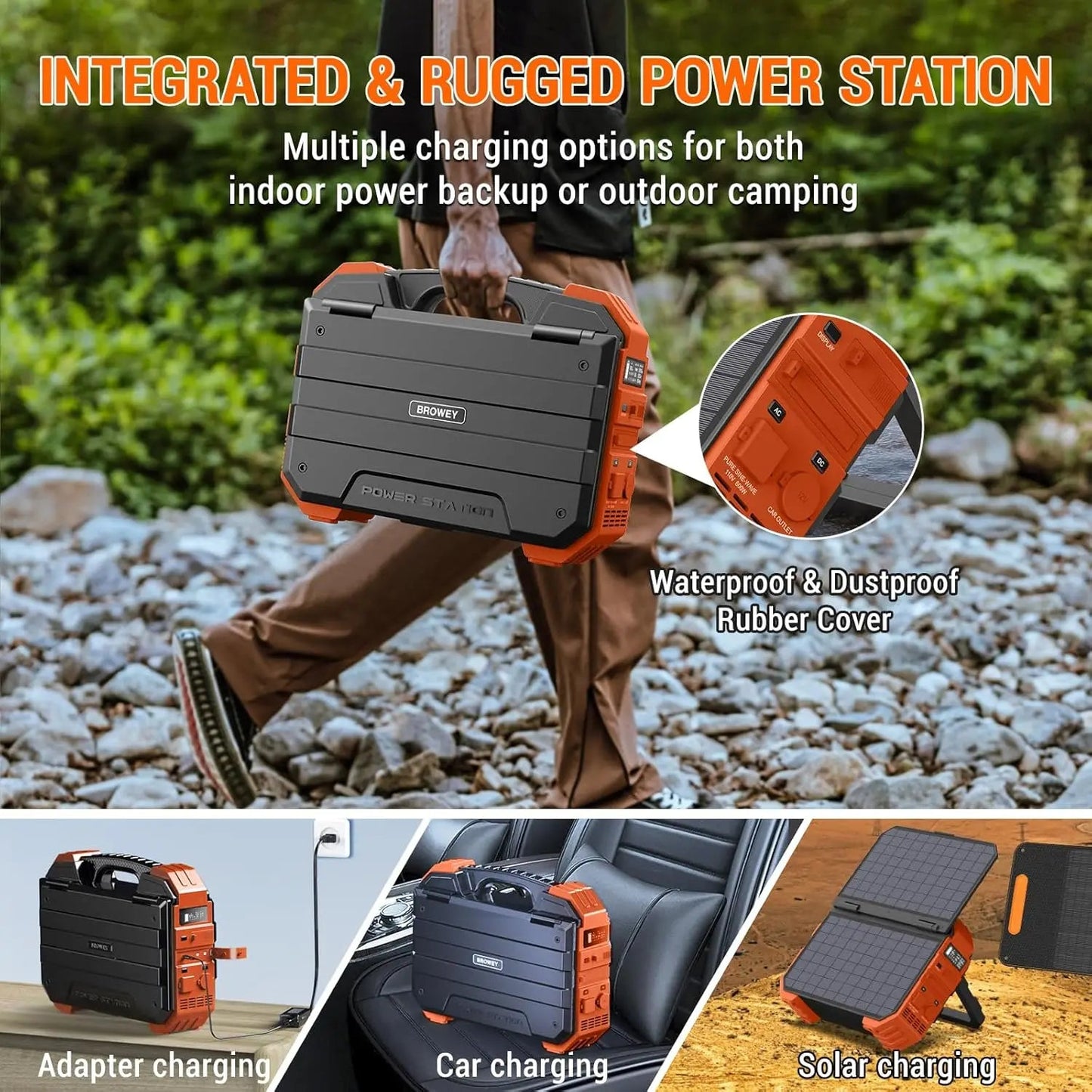 wey Portable Power Station 1000W With Built-In Solar Panel, 614Wh/192000Mah Lifepo4 Battery Pack, Solar Generator With Wild Frontier Gear LLC