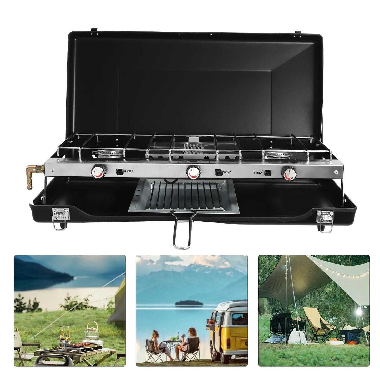 Portable Tabletop Cooking Stove with Handle Camping Stove with Removable Grid and Tray Wild Frontier Gear LLC