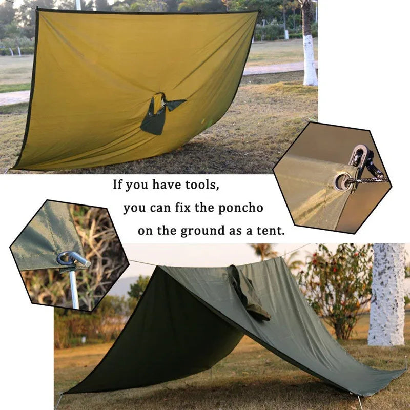 3 In 1 Outdoor Military Waterproof Raincoat Rain Coat Men Raincoat Women Awning From The Rain Motorcycle Rain Poncho Picnic Mat