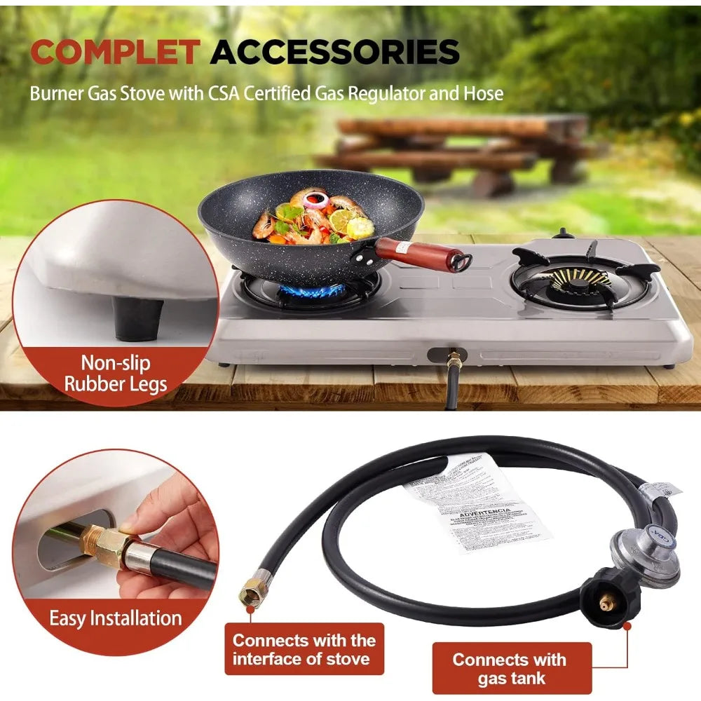 Propane Gas Cooktop 2 Burner Gas Stove Portable Stainless Steel Stove Auto Ignition Camping Dual LPG for RV, Apartment, Outdoor Wild Frontier Gear LLC