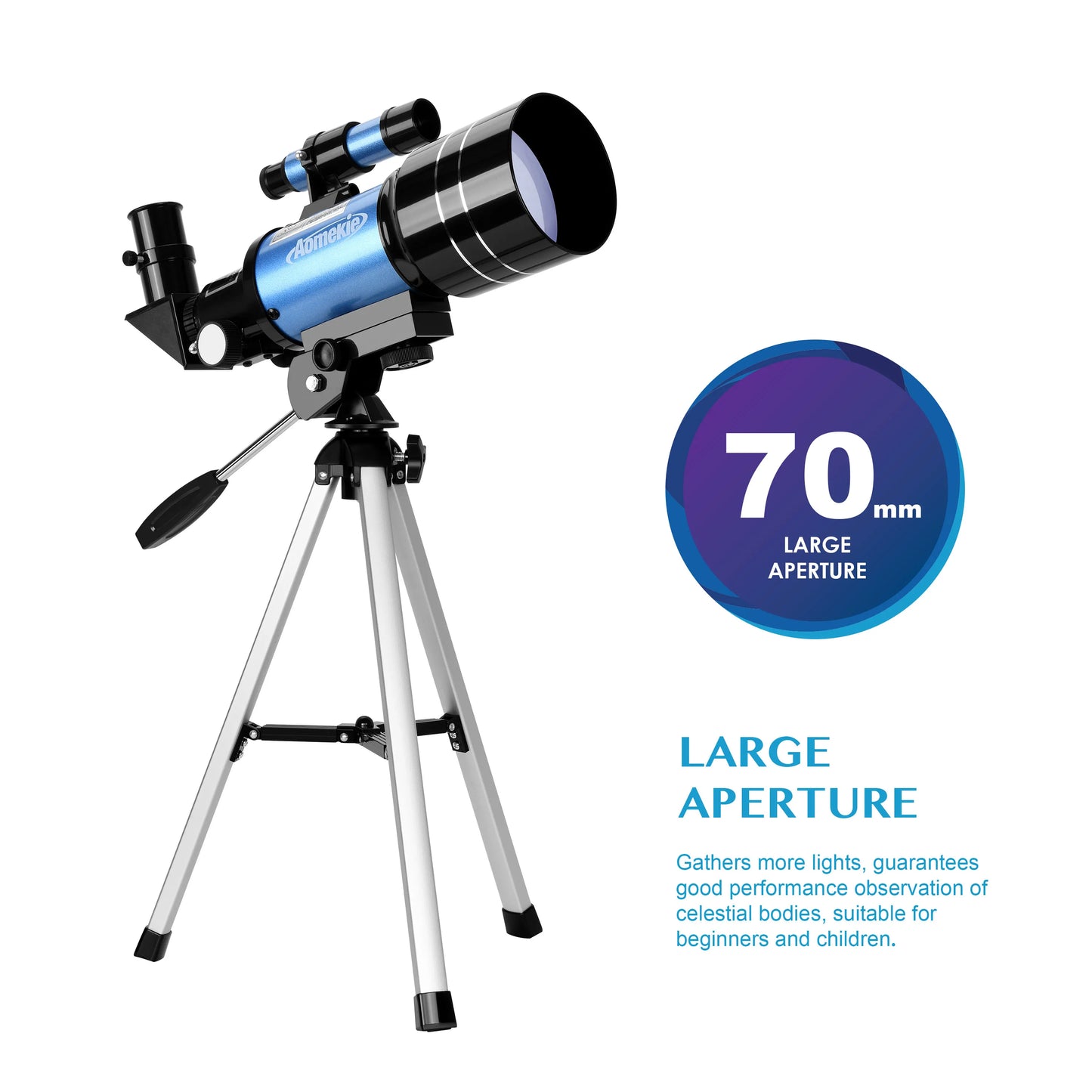 30070 Telescope 1.25" Eyepieces Wide Vision Moon Watching Monocular with Tripod 1.5X Erecting Eyepiece 3X Barlow Lens Kids Gift