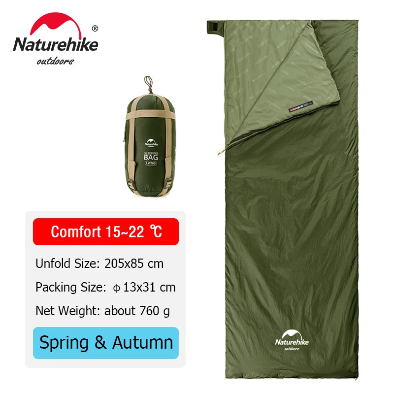 Naturehike LW180 Sleeping Bag Ultralight Portable Splicable Single Spring Summer Outdoor Hiking Camping Climbing Sleeping Bag Wild Frontier Gear LLC