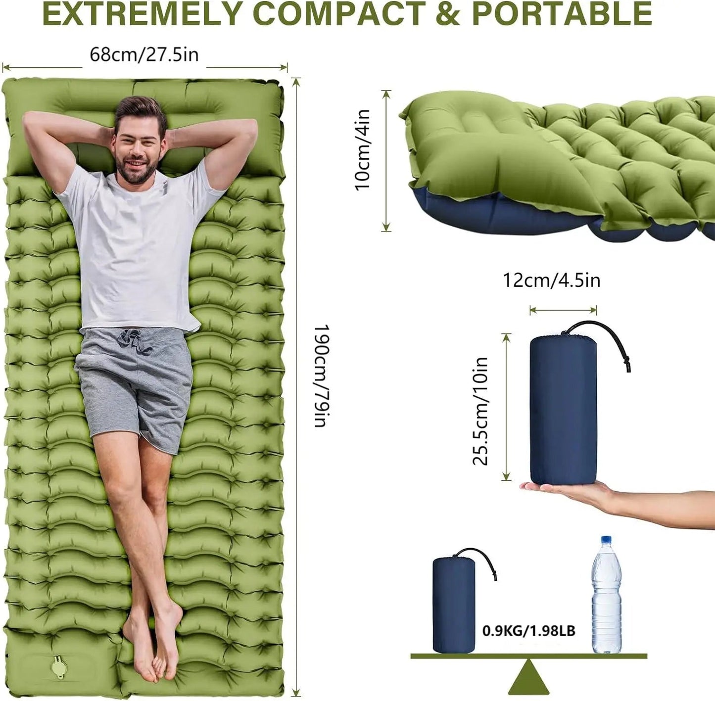 Outdoor camping super thick 4-inch inflatable sleeping mat with built-in pillow and pump air mat for travel hiking climbing Wild Frontier Gear LLC