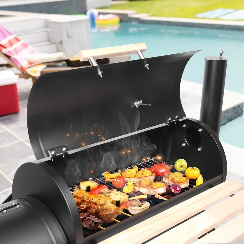 Charcoal Grill and Offset Smoker, Outdoor Patio Barbecue Cooker with Wheels,Side Fire Box for Camping, Picnic, Party Wild Frontier Gear LLC