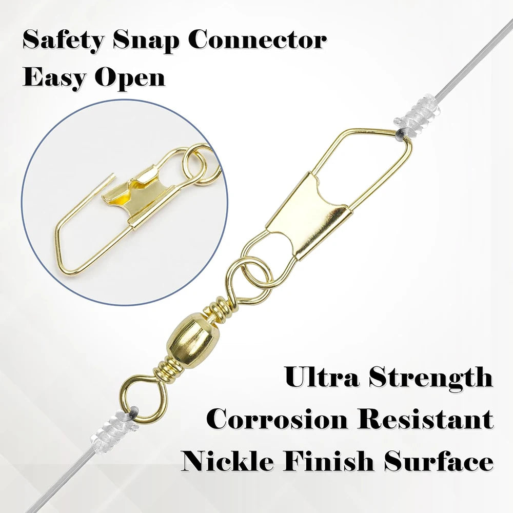 50Pcs Gold Fishing Barrel Swivel with Safety Copper Fishing Connector Snap Swivels High Strength lure Fishing Accessories Tackle