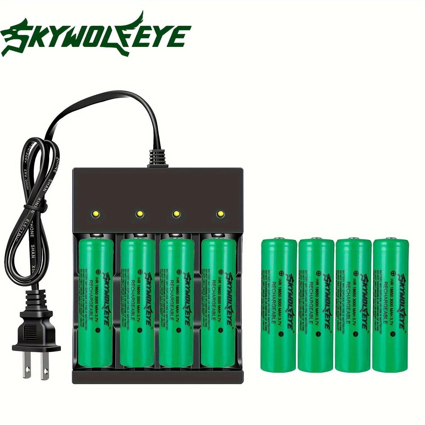 Skywolfeye Rechargeable 4 Bay Li-ion Lithium Battery Charger Compatible with 3.7V Li-ion Batteries 18650 18500 18350 26650 Wild Frontier Gear LLC