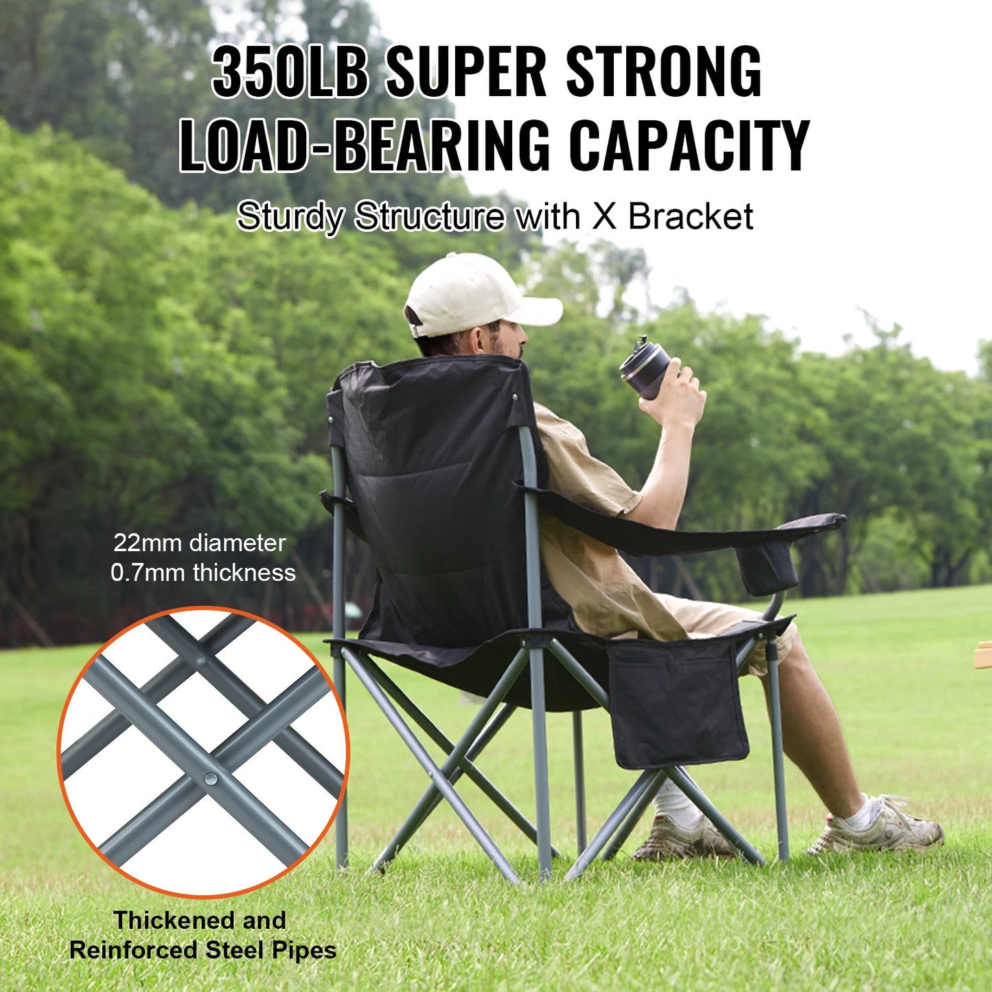 VEVOR Outdoor Camping Chair 350lbs High Load Ultralight Folding Chair Portable Beach Hiking Picnic Travel Seat Fishing Tool - Wild Frontier Gear LLC