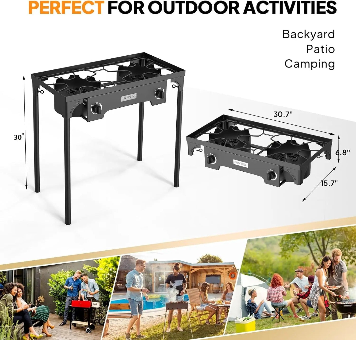 2 Burner Outdoor Propane Gas Stove 150,000 BTU High Pressure Stand Cooker for Backyard Cooking Camping Home Brewing Canning Wild Frontier Gear LLC