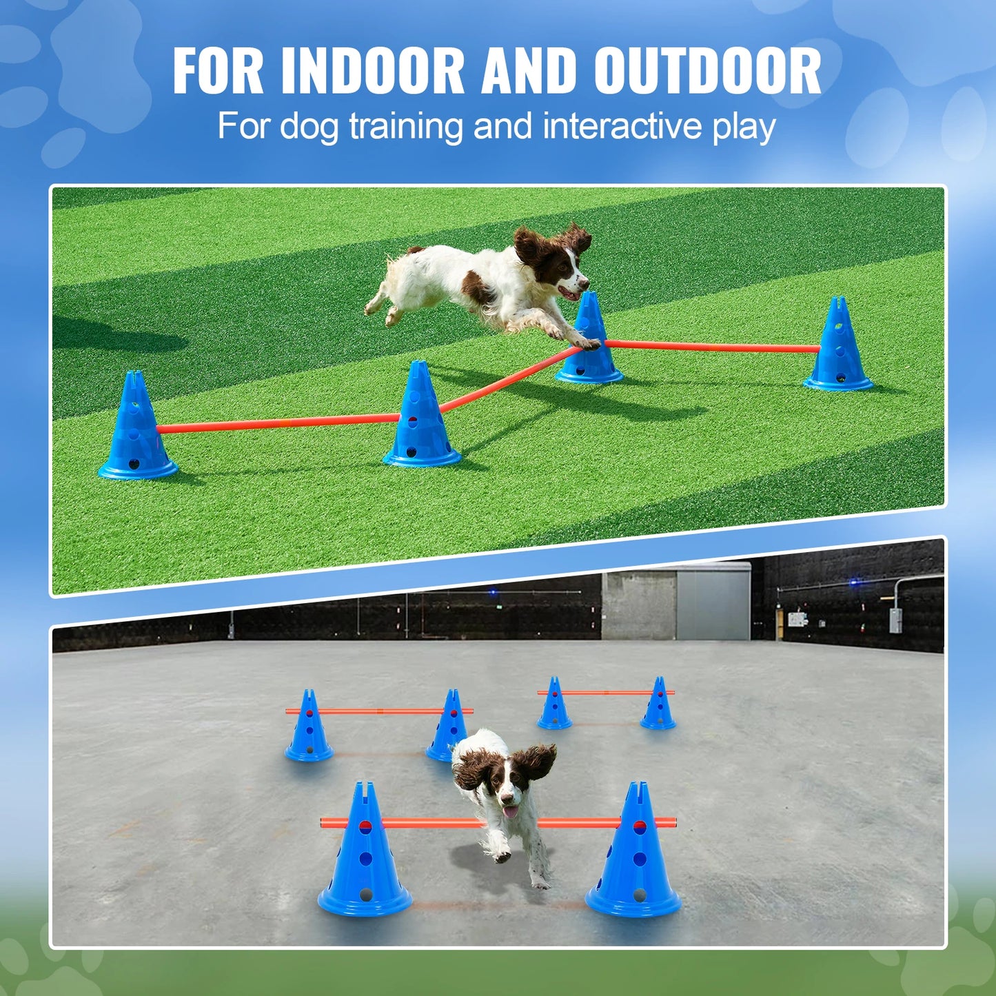 VEVOR Dog Agility Hurdle Cone Set Agility Training Equipment with Height Adjustable Crossbar Puppy Obstacle Course Jump Starter