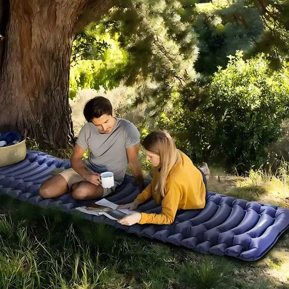 Outdoor camping super thick 4-inch inflatable sleeping mat with built-in pillow and pump air mat for travel hiking climbing Wild Frontier Gear LLC