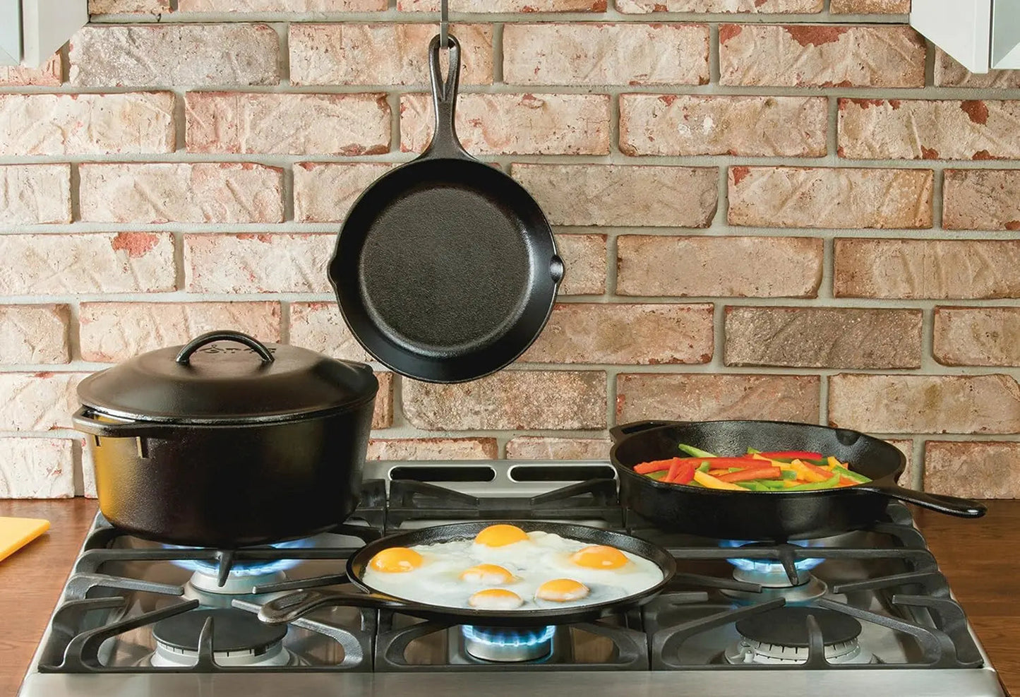 Lodge Seasoned Cast Iron 5 Piece Bundle. 10.5" Griddle, 8" Skillet, 10.25" Skillet, 10.25" Dutch Oven, and 10.25" Lid,Black Wild Frontier Gear LLC