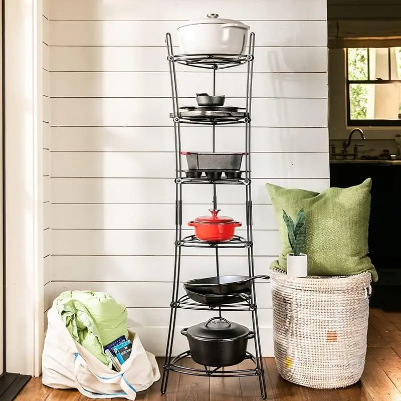 Lodge 6-Tier, Kitchen And Pantry Cast Iron Cookware Storage Organizing Tower, Steel Construction, Matte Black , 32.67"" X Wild Frontier Gear LLC