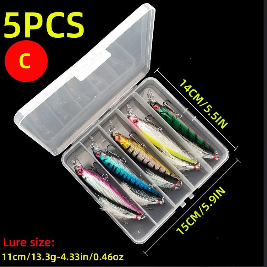 Aorace 5-Pack Laser 3D Bionic Minnow Fishing Lures - 13.3g Hard Bait with Feather Treble Hooks for Optimal Performance - Wild Frontier Gear LLC