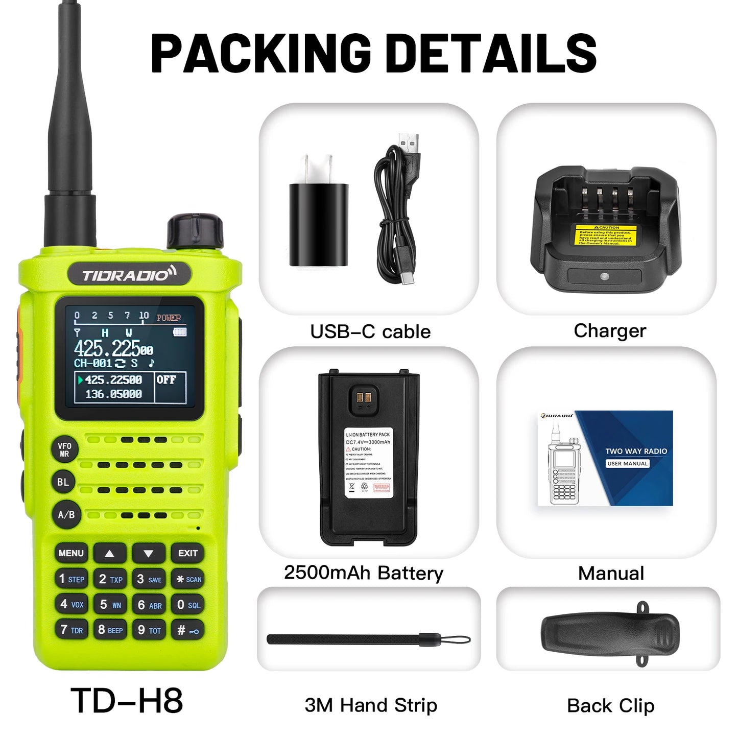 2nd Gen TIDRADIO TD H8 10W Profession Walkie Talkie Long Range Emergency Radio Portable Two Way Radio Receiver HAM GMRS