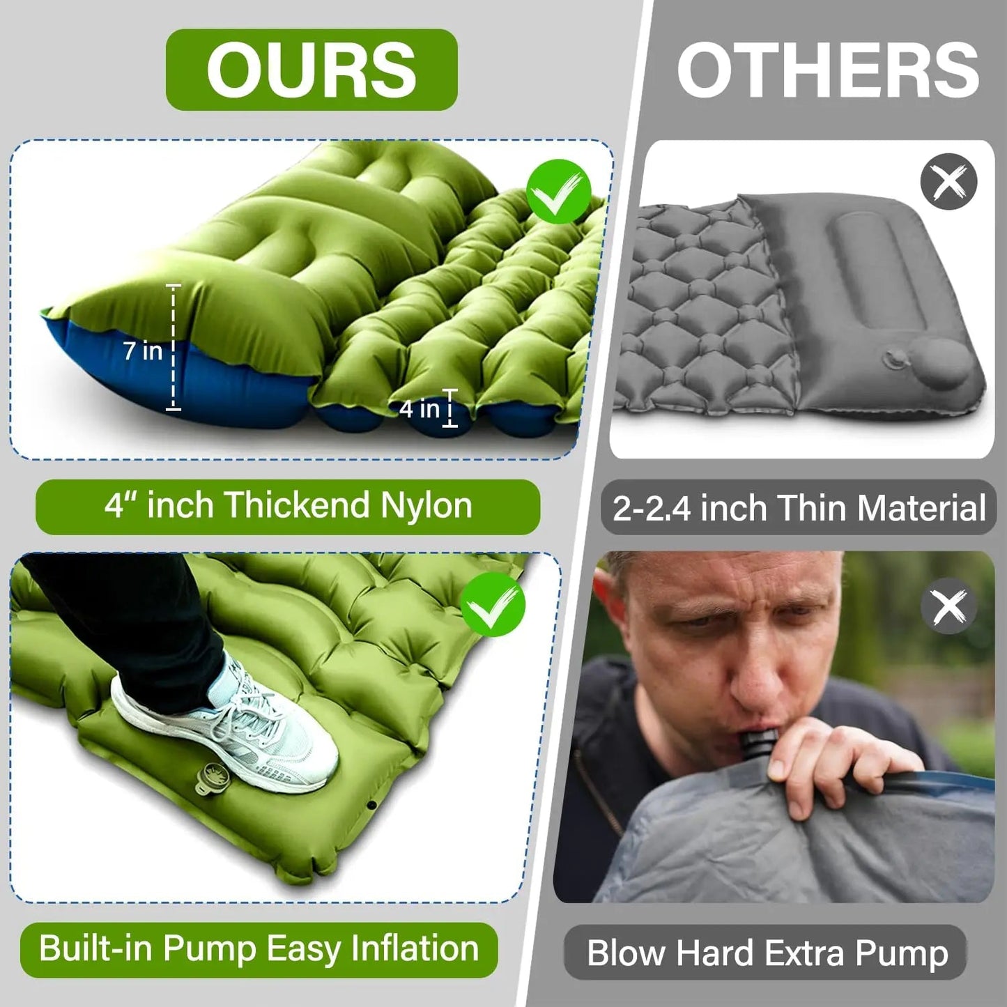 WESTTUNE Inflatable Mattress 4" Thick for 2 Person with Pillow Built-in Foot Pump Double Sleeping Pad for Backpacking Hiking Wild Frontier Gear LLC