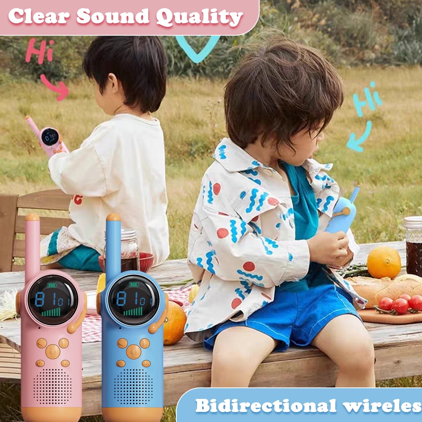 Children's two person toy, rechargeable walkie talkie for children, working time 48 hours, 3-mile range, 22 channels with flashl