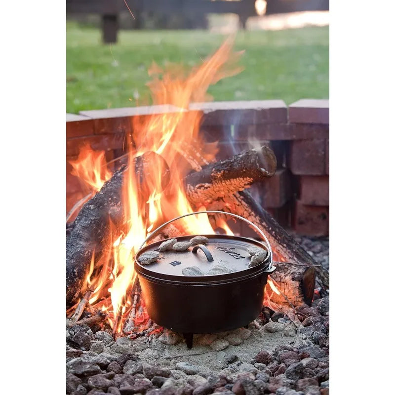 Lodge 8 Quart Pre-Seasoned Cast Iron Camp Dutch Oven with Lid - Dual Handles - Use in the Oven, on the Stove Wild Frontier Gear LLC