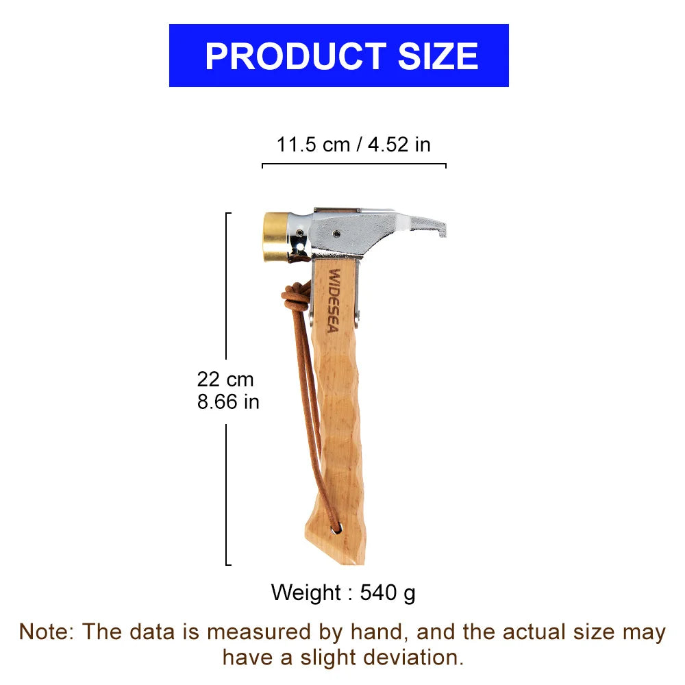 Widesea Camping Hammer Stainless Steel Brass Outdoor Tent Nails Tool Wooden Handle Mallet with Puller Hiking Backpack Supplies Wild Frontier Gear LLC