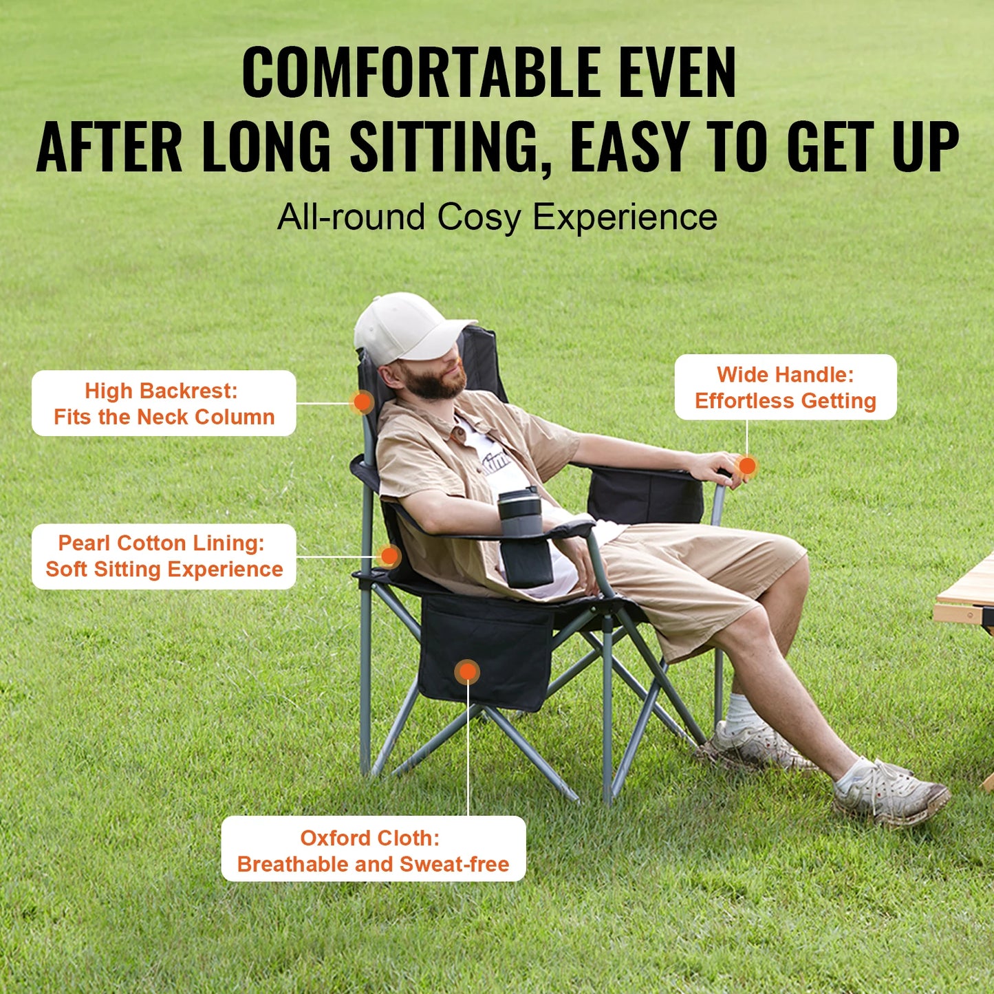 VEVOR Outdoor Camping Chair 350lbs High Load Ultralight Folding Chair Portable Beach Hiking Picnic Travel Seat Fishing Tool - Wild Frontier Gear LLC