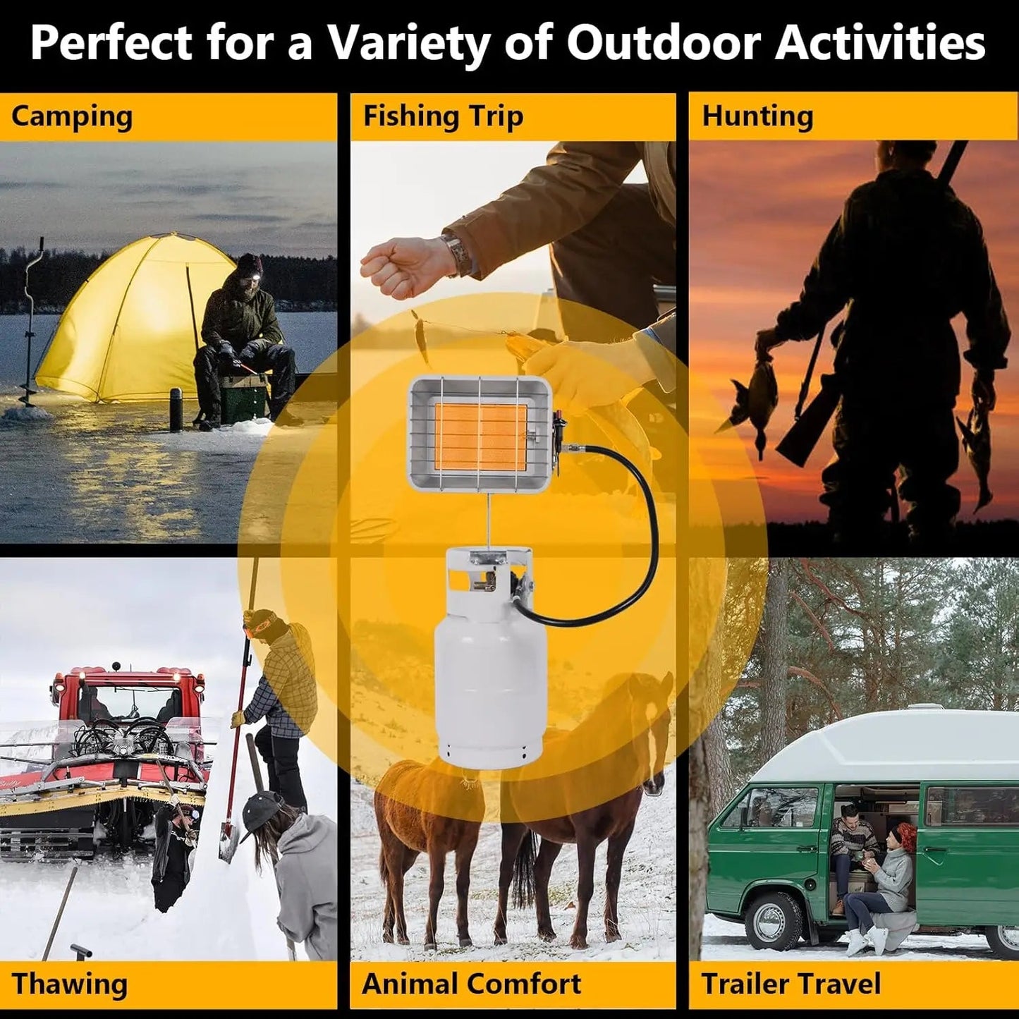 Outdoor Propane Tank Heaters 13000 BTU with Safety Shut-off Valve & Tip-over Switch Ceramic Small Propane RV Garage Space Heater Wild Frontier Gear LLC