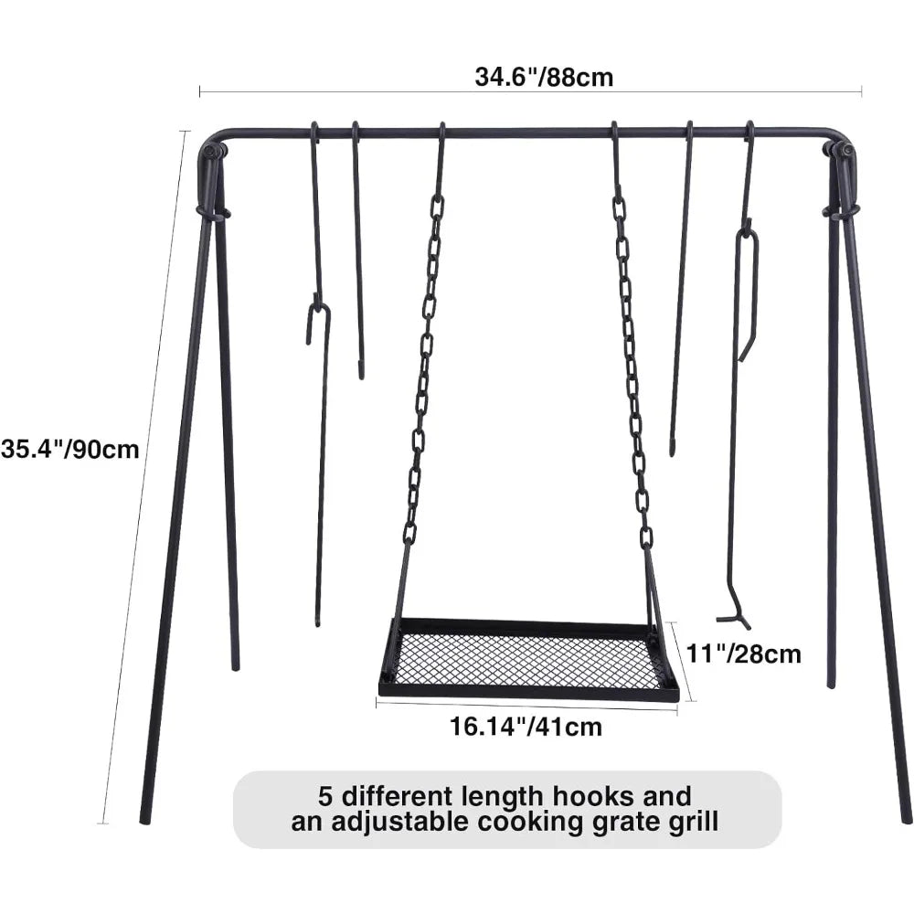 Campfire Swing Grill Stand, Portable Hanging Cooking Grill Rack with Dutch Oven Lid Lifter Wild Frontier Gear LLC