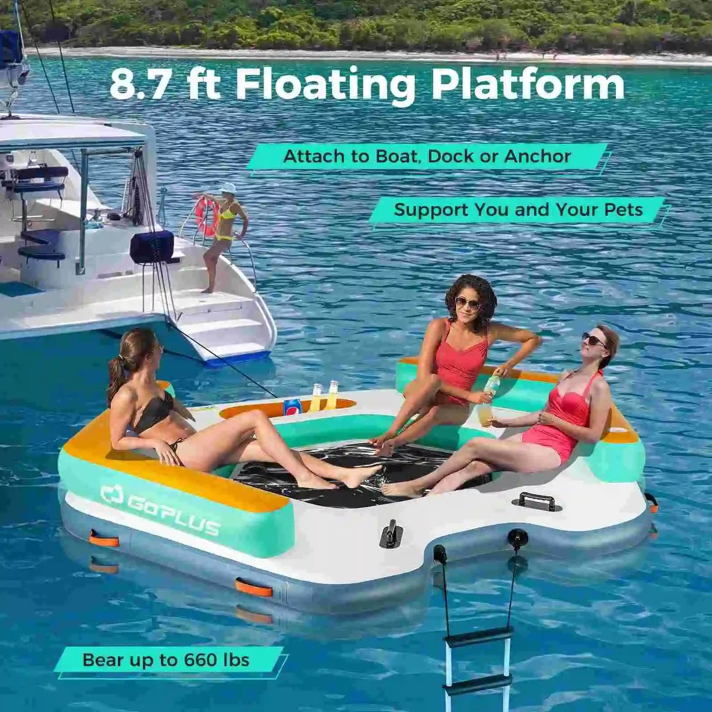 8.7 ft Inflatable Floating Dock w/ Detachable Ladder Mesh Swim Lounge Beach Wild Frontier Gear LLC