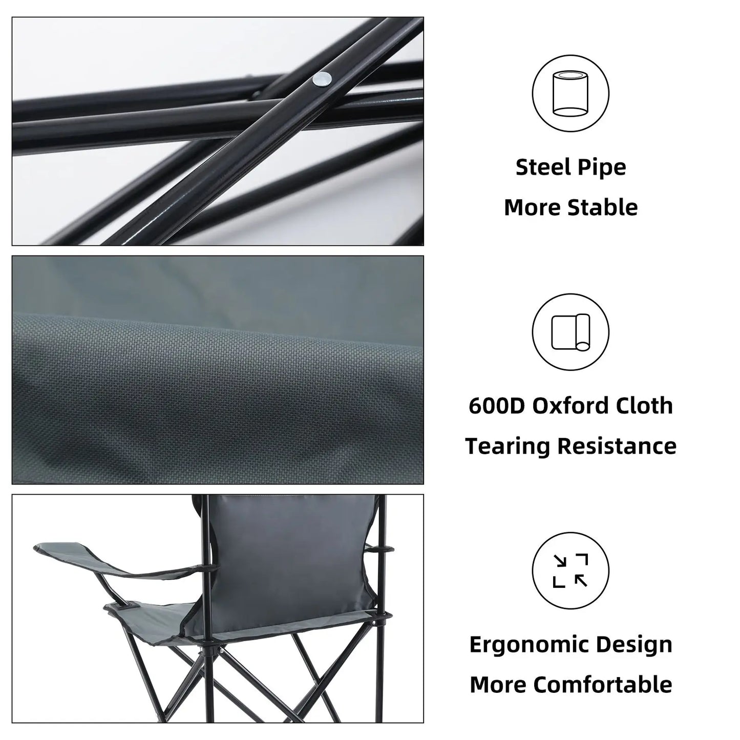 Portable Folding Grey Camping Chair, 1-Pack - Wild Frontier Gear LLC