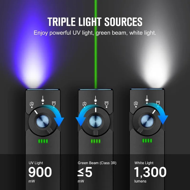 OLIGHT Arkfeld Pro Rechargeable EDC Flat Flashlight with Green Beam, UV and White LED Combo, 1300 Lumens Portable Pocket Lights Wild Frontier Gear LLC