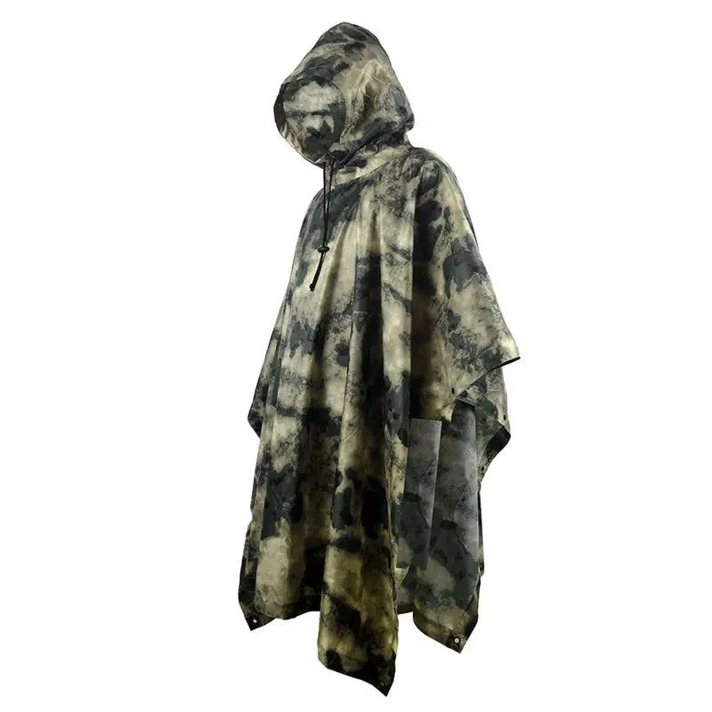 Tactical Jungle A-TACS FG Camouflage Folding Raincoat Portable Poncho Men Waterproof Tourism Rain Jacket Cover Army RainWear