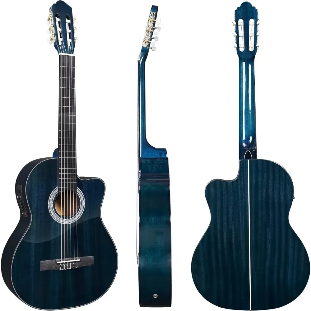 Electric Guitar, 39 Inch Cut Nylon String Classical Built-in Pickup Kit, Equipped with 4-band EQ Equalizer and Nylon Strings Wild Frontier Gear LLC