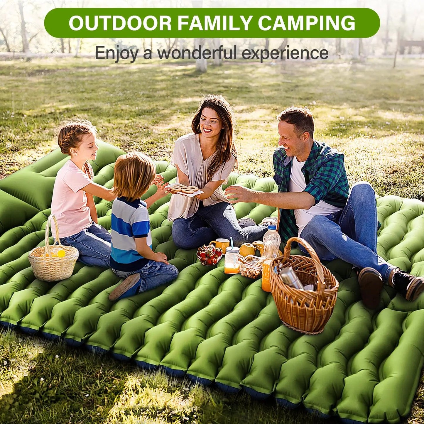 WESTTUNE Inflatable Mattress 4" Thick for 2 Person with Pillow Built-in Foot Pump Double Sleeping Pad for Backpacking Hiking Wild Frontier Gear LLC