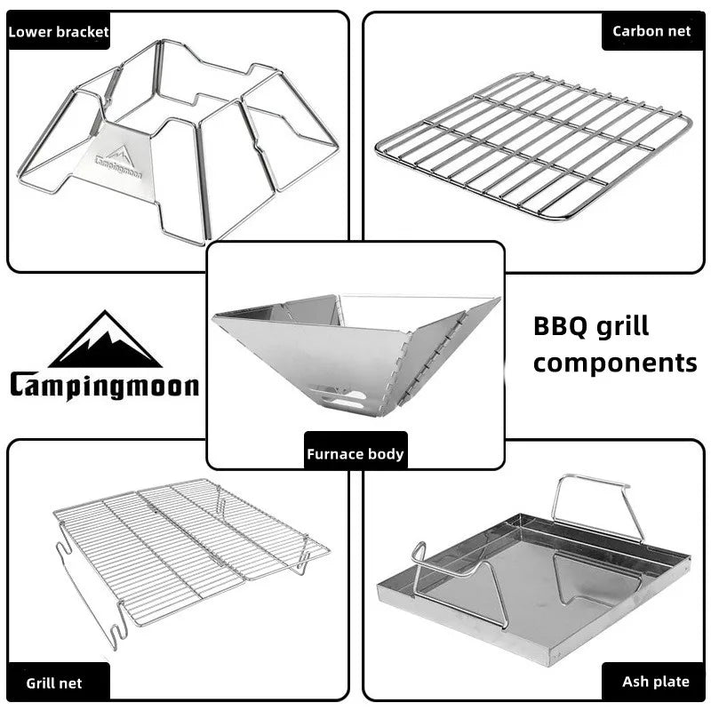 Steel Folding Portable BBQ Grill Stove Campingmoon MT-2 Outdoor Camping Picnic Set Camping Barbecue Rack Wild Frontier Gear LLC